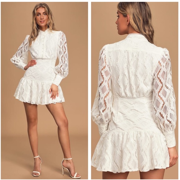 Bardot Remy White Lace Balloon Sleeve 